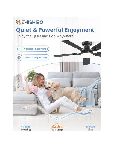 Ventilador de Techo ZMISHIBO 42" con Luz LED y Control Remoto