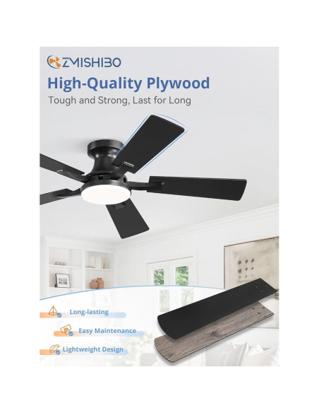Ventilador de Techo ZMISHIBO 42" con Luz LED y Control Remoto