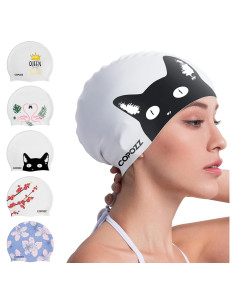 Gorra de Natación COPOZZ de Silicona para Adultos - Gato Negro