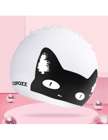 Gorra de Natación COPOZZ de Silicona para Adultos - Gato Negro