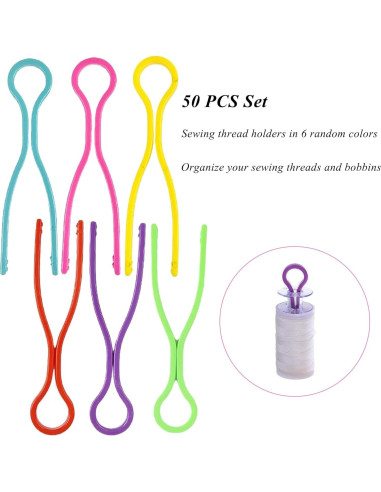 50 Sujetadores de Hilo LXLVOUEG en 6 Colores, Organizador de Bobinas
