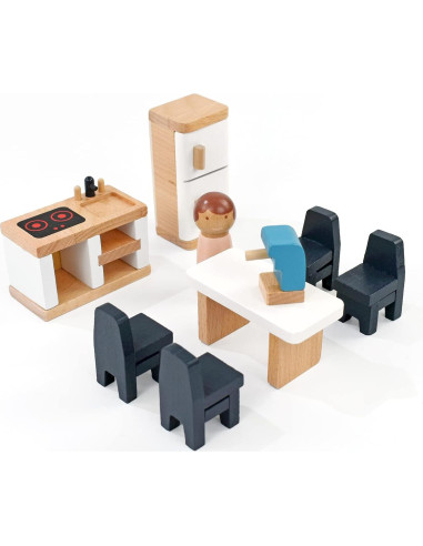 Juego de Muebles de Casa de Muñecas PairPear - 35 Piezas de Madera