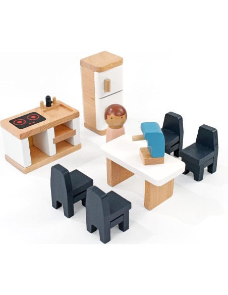 Juego de Muebles de Casa de Muñecas PairPear - 35 Piezas de Madera Juego de Muebles de Casa de Muñecas PairPear - 35 Piezas de Madera