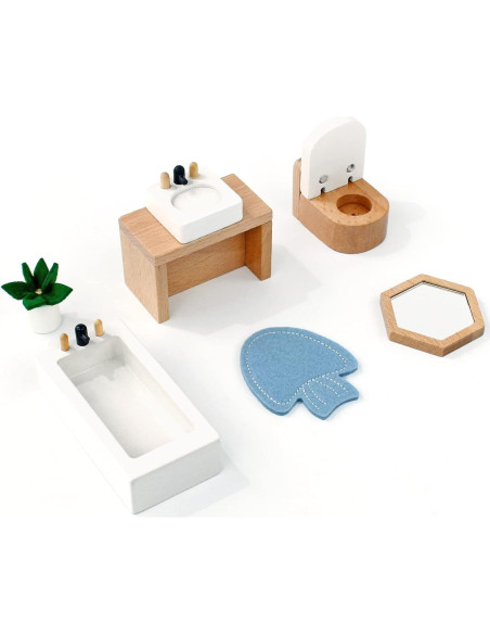 Juego de Muebles de Casa de Muñecas PairPear - 35 Piezas de Madera Juego de Muebles de Casa de Muñecas PairPear - 35 Piezas de Madera