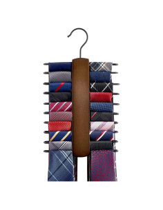 Organizador de Corbatas Mkono de Madera con 20 Ganchos Antideslizantes