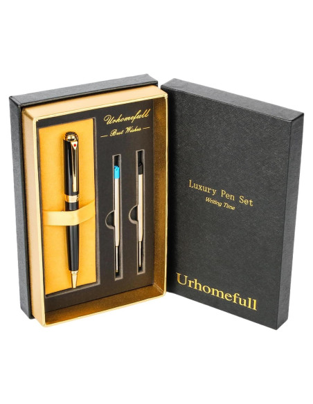 Bolígrafo de lujo Urhomefull con trim de oro 24K y recargas Bolígrafo de lujo Urhomefull con trim de oro 24K y recargas