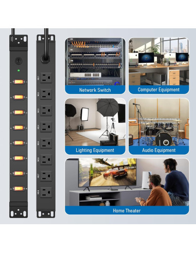 Regleta de Alimentación HHSOET 1U Montable en Rack 8 Salidas