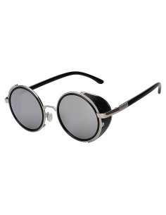 Gafas de Sol Redondas de Metal Gótico Steampunk Espejo Plateado