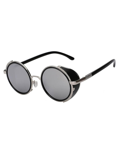 Gafas de Sol Redondas de Metal Gótico Steampunk Espejo Plateado