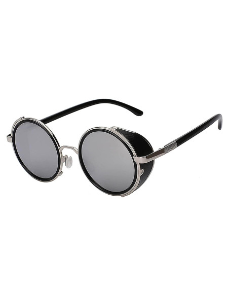 Gafas de Sol Redondas de Metal Gótico Steampunk Espejo Plateado