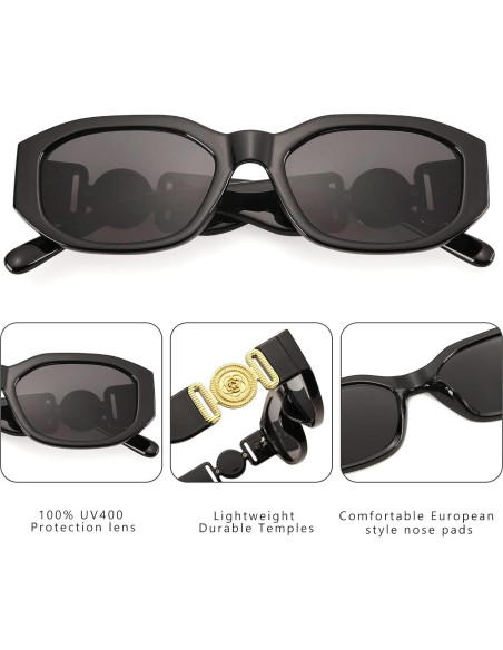 Gafas de sol rectangulares COASION UV400 para mujer A1 Negro/Gris Gafas de sol rectangulares COASION UV400 para mujer A1 Negro/Gris