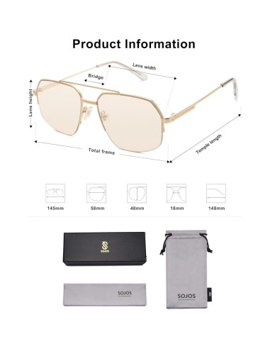 Gafas de sol aviador SOJOS UV400 unisex marco metal SJ1191