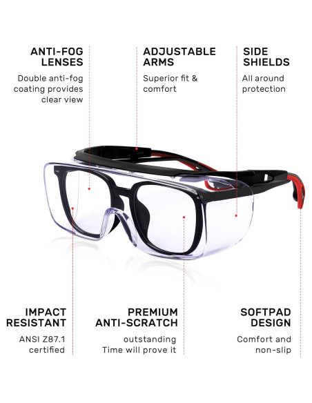 Gafas de Seguridad sobre Gafas Graduadas ANSI Z87.1 - Rojo/Negro