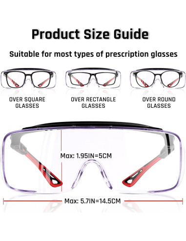 Gafas de Seguridad sobre Gafas Graduadas ANSI Z87.1 - Rojo/Negro