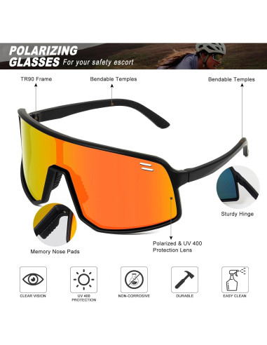 Gafas de Ciclismo Polarizadas UV400 TR90 Negro/Rojo