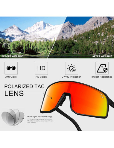 Gafas de Ciclismo Polarizadas UV400 TR90 Negro/Rojo