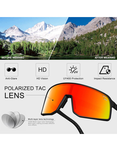 Gafas de Ciclismo Polarizadas UV400 TR90 Negro/Rojo