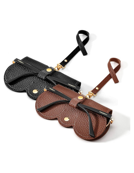 Estuche para Gafas de Cuero Suave FEISEDY 2Pack Negro Marrón