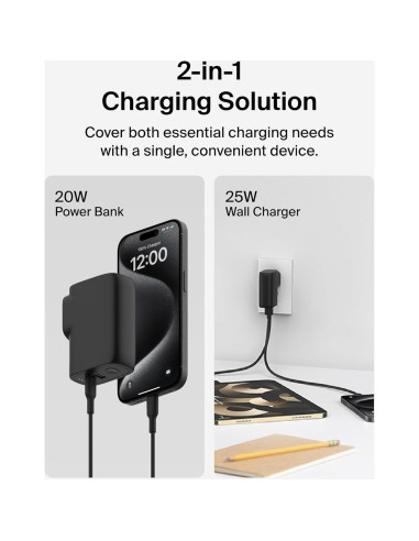 Banco de Energía Híbrido Belkin 5K + Cargador 25W USB-C/A