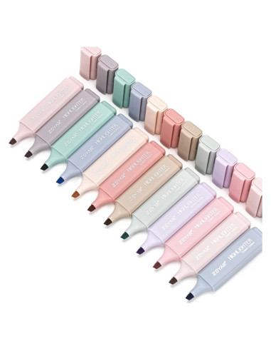 Resaltadores estéticos ZEYAR, 12 colores crema, punta biselada