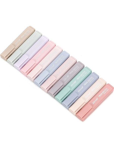 Resaltadores estéticos ZEYAR, 12 colores crema, punta biselada