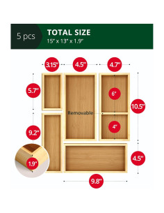 Set de 5 Organizadores de Cajones de Bambú Royal Craft Wood 2
