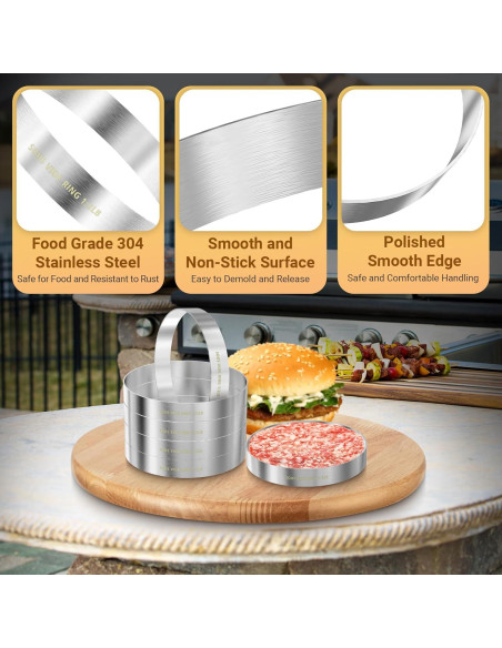 Anillos de Cocción para Hamburguesas Sous Vide Acero Inoxidable 6 Piezas