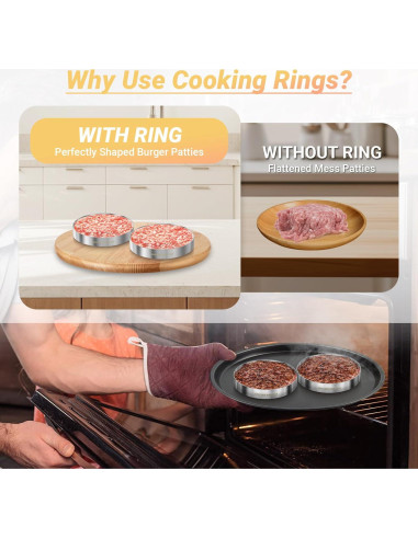 Anillos de Cocción para Hamburguesas Sous Vide Acero Inoxidable 6 Piezas