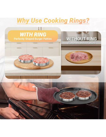Anillos de Cocción para Hamburguesas Sous Vide Acero Inoxidable 6 Piezas