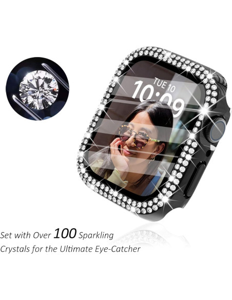 Funda protectora negra para Apple Watch 41mm con diamantes