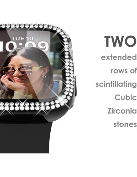 Funda protectora negra para Apple Watch 41mm con diamantes