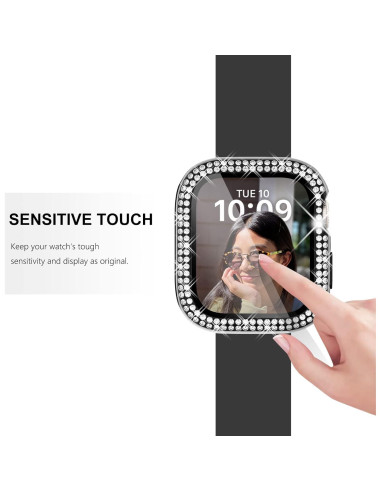 Funda protectora negra para Apple Watch 41mm con diamantes