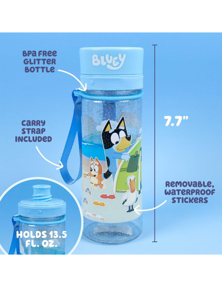 Botella de Agua Reutilizable Bluey 400 ml con Stickers Botella de Agua Reutilizable Bluey 400 ml con Stickers