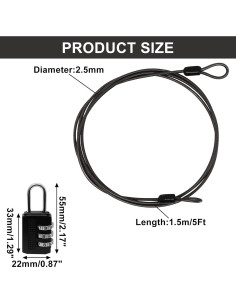 Cable de bloqueo de acero trenzado S SYDIEN 1.52 m negro (4 piezas) 2