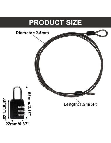 Cable de bloqueo de acero trenzado S SYDIEN 1.52 m negro (4 piezas)