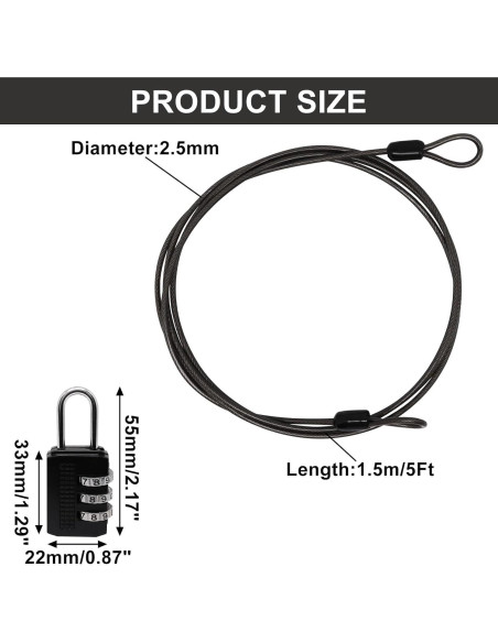 Cable de bloqueo de acero trenzado S SYDIEN 1.52 m negro (4 piezas)