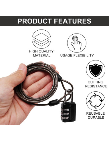 Cable de bloqueo de acero trenzado S SYDIEN 1.52 m negro (4 piezas)