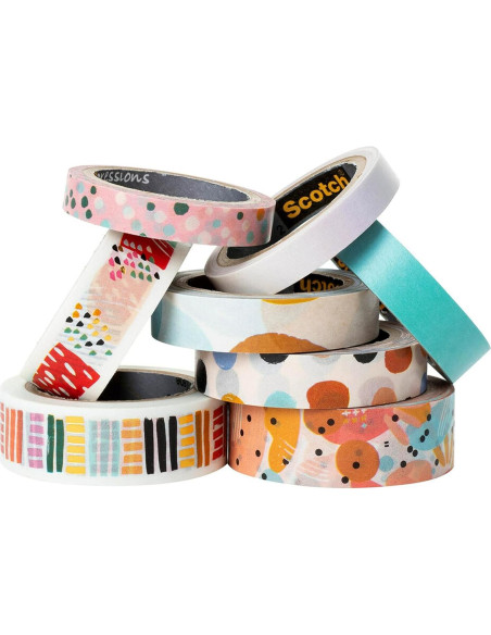 Cinta Washi Scotch Abstracto 8 Rollos 7-15mm para DIY