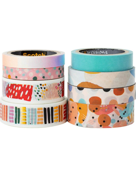 Cinta Washi Scotch Abstracto 8 Rollos 7-15mm para DIY