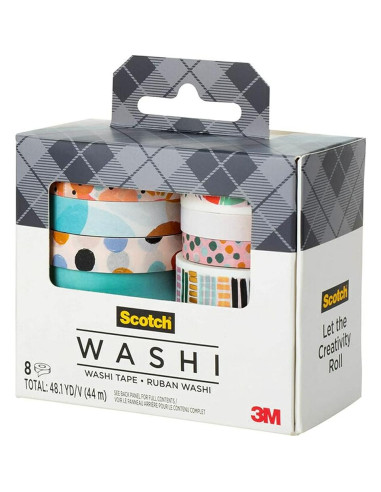 Cinta Washi Scotch Abstracto 8 Rollos 7-15mm para DIY