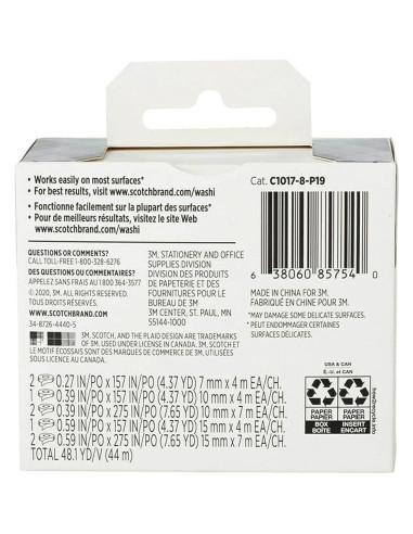 Cinta Washi Scotch Abstracto 8 Rollos 7-15mm para DIY