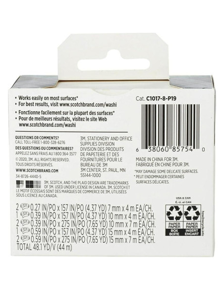 Cinta Washi Scotch Abstracto 8 Rollos 7-15mm para DIY