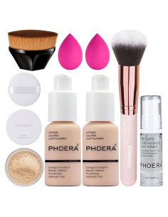 Conjunto de Maquillaje PHOERA Base, Primer y Brochas 101 Porcelana