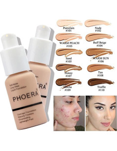 Conjunto de Maquillaje PHOERA Base, Primer y Brochas 101 Porcelana 2