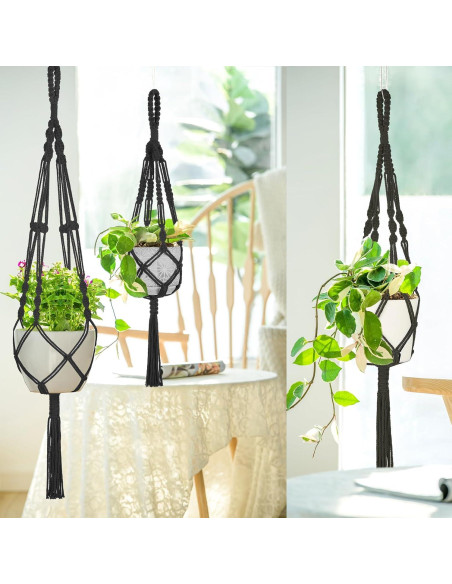 Soportes de Macramé para Plantas Mkono - 3 Piezas, Negro