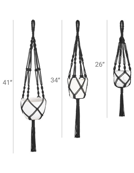 Soportes de Macramé para Plantas Mkono - 3 Piezas, Negro