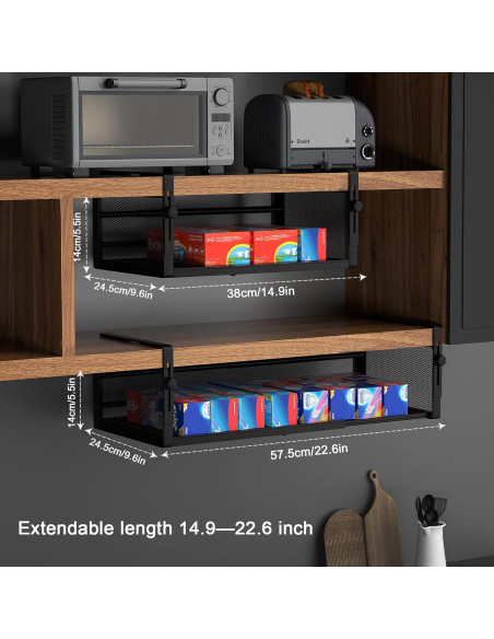 2 Pack Canasta Bajo Estante AmonHouseware Ajustable 37.8-57.4cm