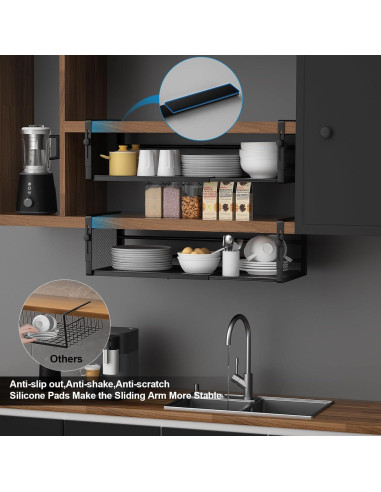 2 Pack Canasta Bajo Estante AmonHouseware Ajustable 37.8-57.4cm