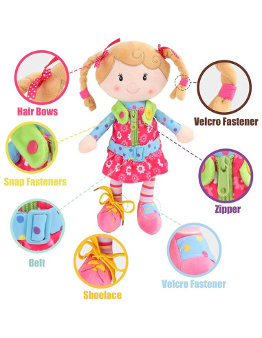 Muñeca de Peluche Sugar Snap 38 cm - Juguete Montessori para Vestirse