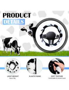 Funda de Volante Peluda SuperKaKa - Impresión de Vaca Negra 2